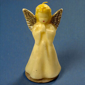 Gurley Christmas Candle Angel Praying Gold Glitter Wings Label Vintage 5" Unlit
